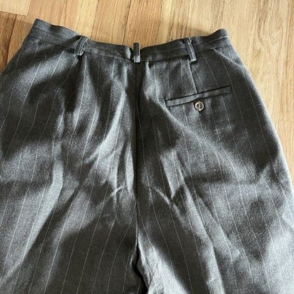 Y2k Ralph Lauren 100% Wool Lined Grey Pin Striped Pleated Pants size 8 Cuffed - Picture 6 of 7